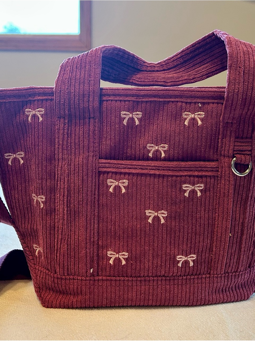 Madden Girl Corduroy Mini Tote with Crossbody Strap - Bow Embellishments - Picture 2 of 6